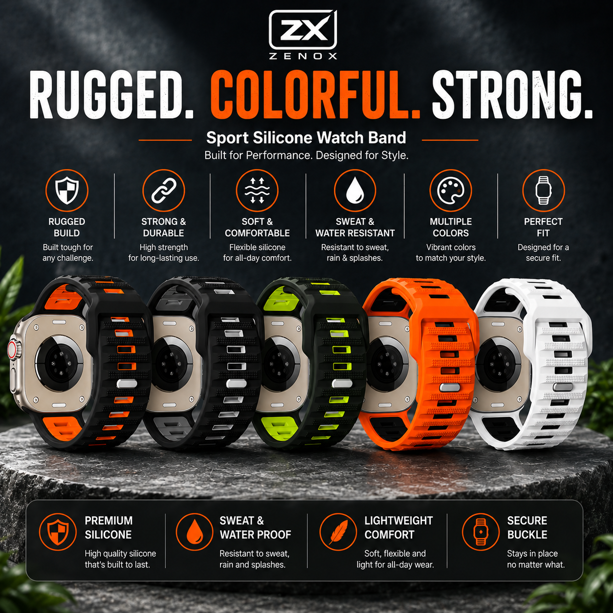 Rugged Sport Strap Compatible with Apple Watch