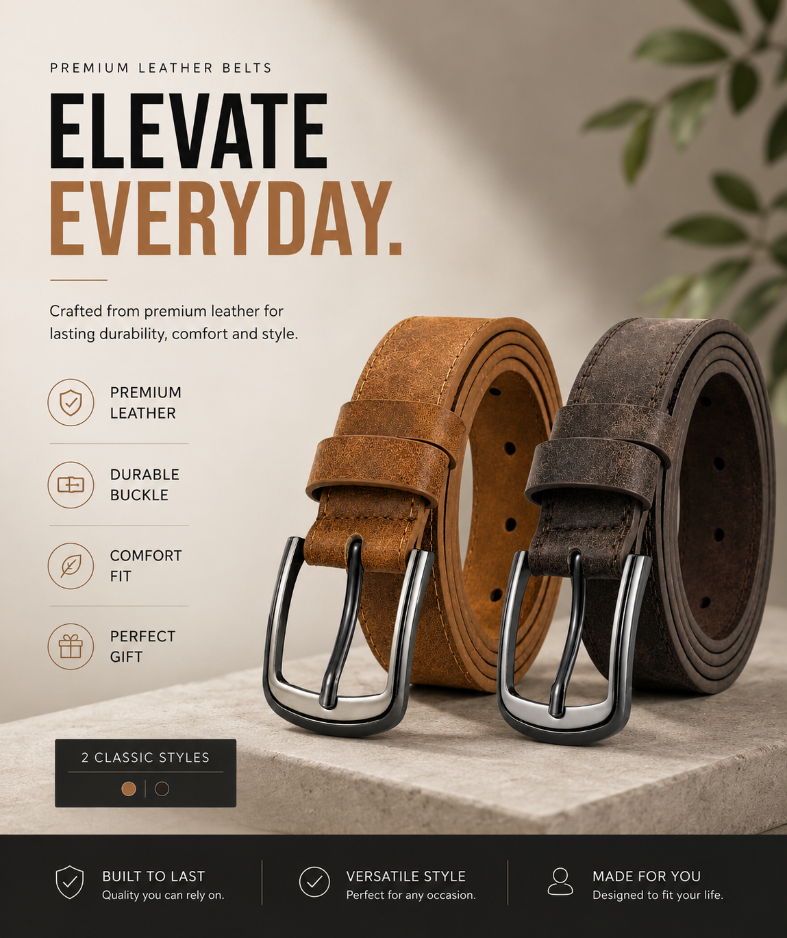 Leather Men’s Wide Buckle Belt