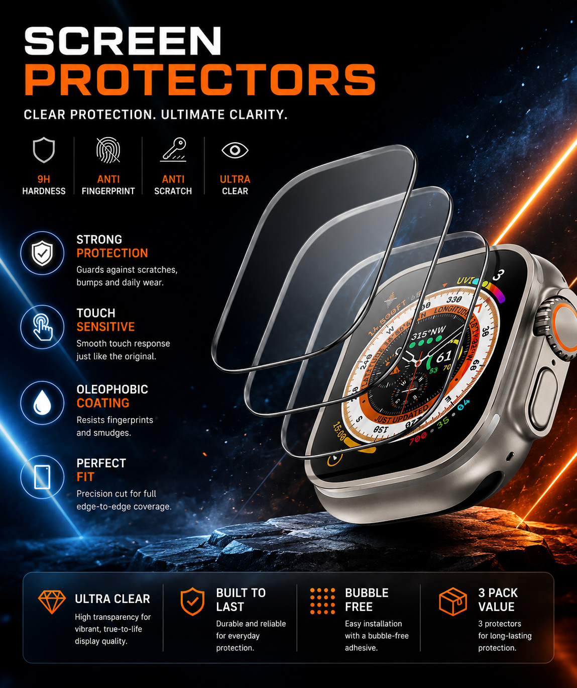 3-Pack Screen Protector Compatible for Apple Watch