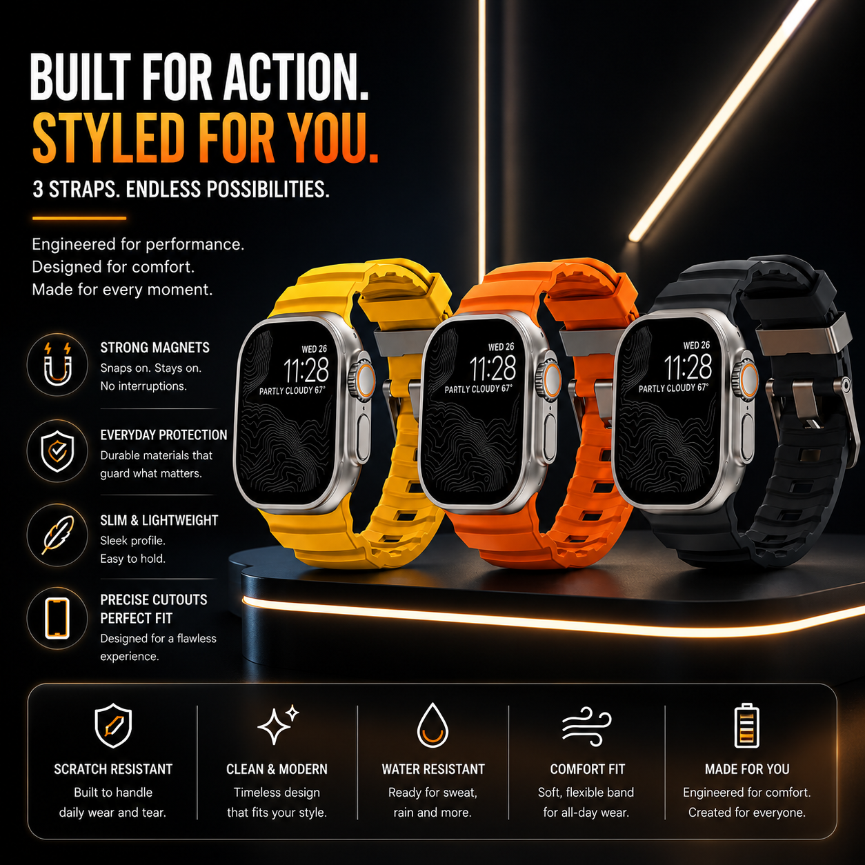 Soft Silicone Band Compatible with Apple Watch