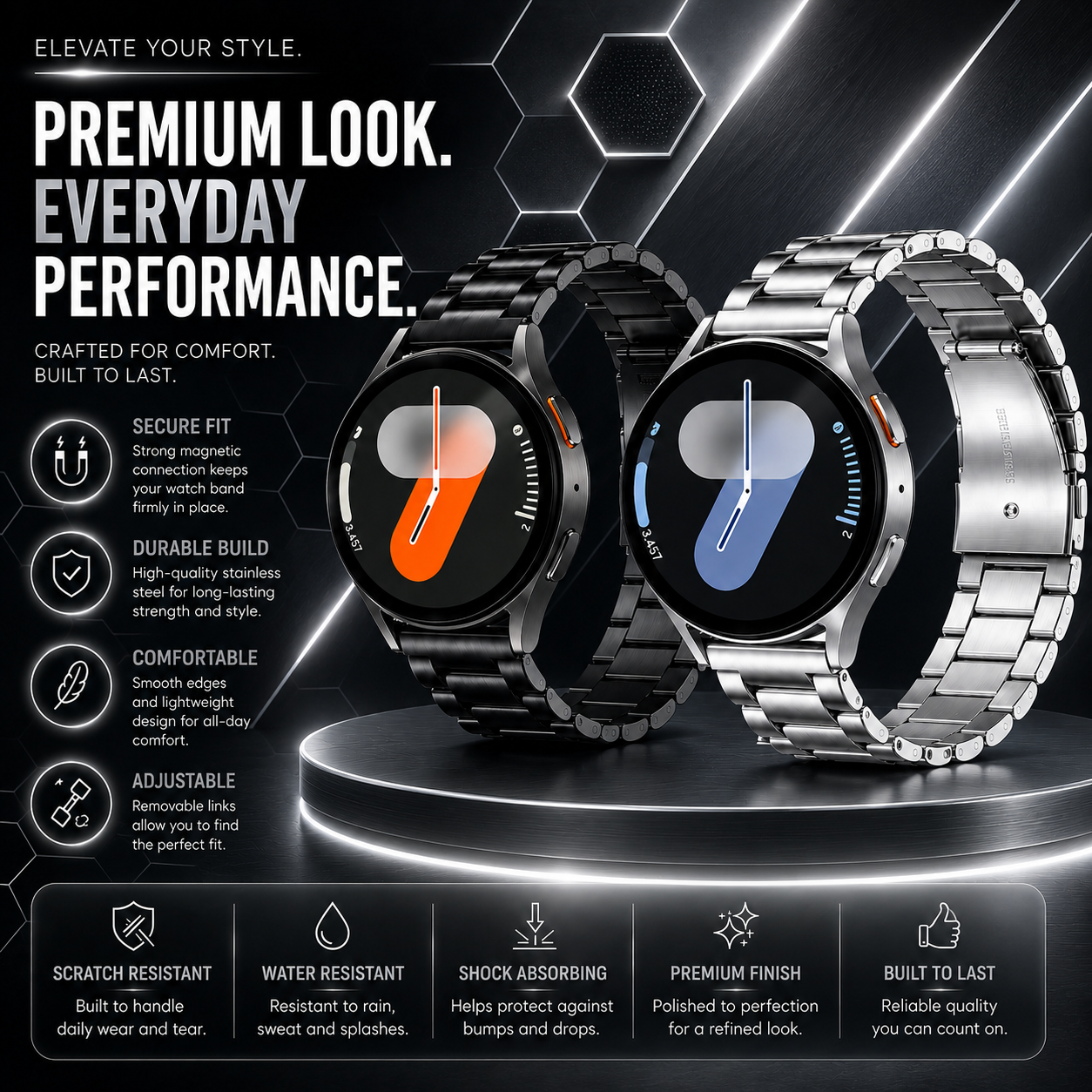 Stainless Steel Band  Compatible with Samsung Watch