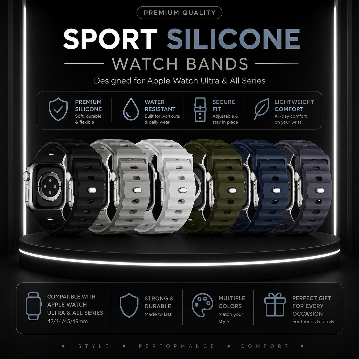 Sport Silicone Band Compatible with Apple Watch